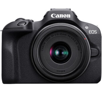 Canon EOS R100 Mirrorless Camera 24.2MP APS-C CMOS Sensor DIGIC 8 Image Processor 4K 24p Video with Crop, Full HD 60p Dual Pixel CMOS AF with 143 AF Zones 6.5 fps Electronic Shutter 2.36m-Dot OLED EVF 3″ 1.04m-Dot LCD Screen Wi-Fi and Bluetooth with SD Card Slot RF-S 18-45mm f/4.5-6.3 IS STM Lens
