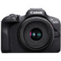 Canon EOS R100 Mirrorless Camera 24.2MP APS-C CMOS Sensor DIGIC 8 Image Processor 4K 24p Video with Crop, Full HD 60p Dual Pixel CMOS AF with 143 AF Zones 6.5 fps Electronic Shutter 2.36m-Dot OLED EVF 3" 1.04m-Dot LCD Screen Wi-Fi and Bluetooth with SD Card Slot RF-S 18-45mm f/4.5-6.3 IS STM Lens