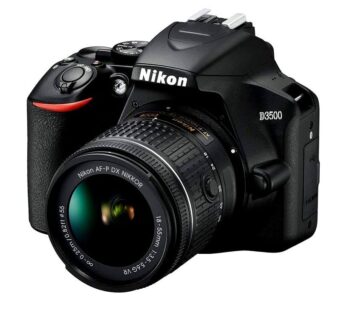 Nikon D3500 DSLR Camera With 18-55mm Lens 24.2MP DX-Format CMOS Sensor EXPEED 4 Image Processor Full HD 1080p Video Recording at 60 fps Multi-CAM 1000 Autofocus Sensor Up to 60 fps Shooting and ISO ISO 25600 Bluetooth AF-P DX NIKKOR 18-55mm f/3.5-5.6G VR Lens